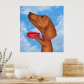 Schattigee Dachshund Holding Rode Kom Poster (Keuken)