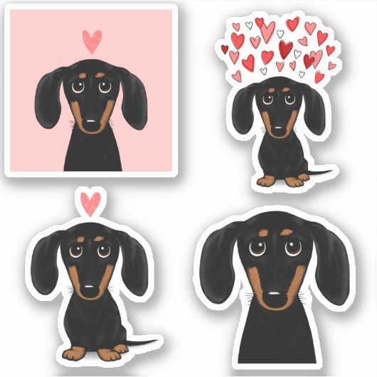 Schattigee Dachshund Puppy Dog Valentijn Stickers (Voorkant)