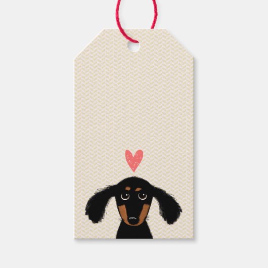 Schattigee Dachshund Puppy met Hart en Tekst Cadeaulabel (Voorkant)