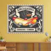 Schattigee Dachshund Rijden Flaming Hot Dog Auto Canvas Afdruk (Insitu (Woonkamer))