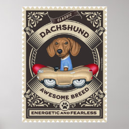 Schattigee Dachshund Rijden Golden Sausage Car Poster
