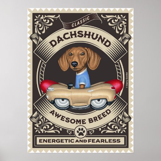Schattigee Dachshund Rijden Golden Sausage Car Poster (Voorkant)