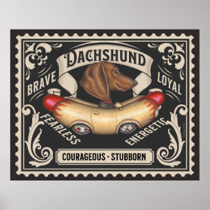 Schattigee Dachshund Rijden Hotdog Auto Poster