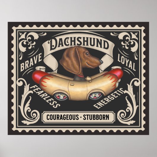 Schattigee Dachshund Rijden Hotdog Auto Poster (Voorkant)