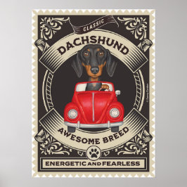 Schattigee Dachshund Rijden Vintage Auto Poster