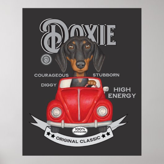 Schattigee Dachshund rijden  voertuig Poster (Voorkant)