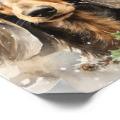 Schattigee Dachshund Santa Puppy Waterverf Kunst Poster (Hoek)