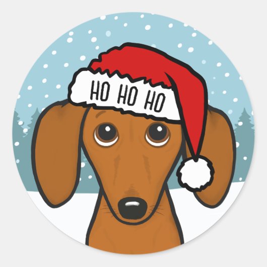 Schattigee Dachshund Santa Wiener Hondenkerst Ronde Sticker (Voorkant)