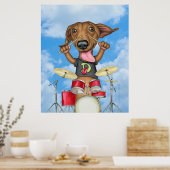 Schattigee Dachshund Spelen Drums Poster (Keuken)