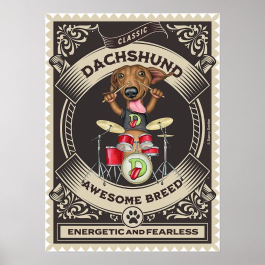 Schattigee Dachshund Spelen Drums Poster (Voorkant)
