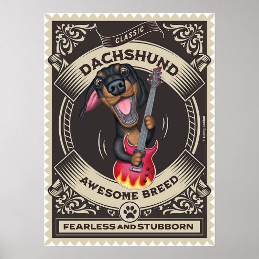 Schattigee Dachshund Spelen Gitaar Poster (Voorkant)