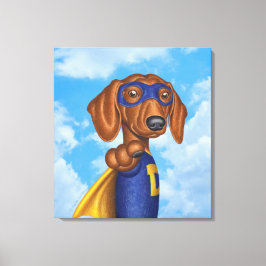 Schattigee Dachshund Superhero Canvas Afdruk