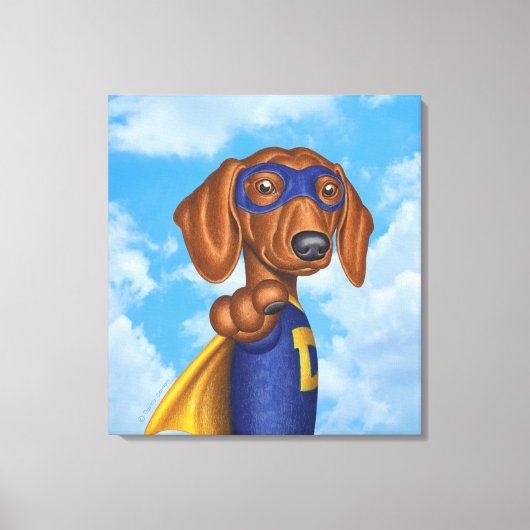 Schattigee Dachshund Superhero Canvas Afdruk (Voorkant)