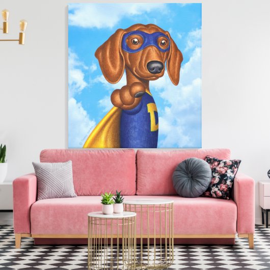 Schattigee Dachshund Superhero Canvas Afdruk (Insitu (Woonkamer))