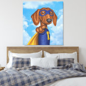 Schattigee Dachshund Superhero Canvas Afdruk (Insitu (Slaapkamer))
