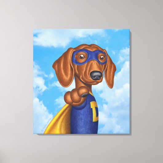 Schattigee Dachshund Superhero Canvas Afdruk (Voorkant)