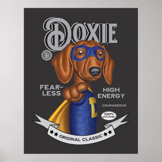 Schattigee Dachshund Superhero Poster (Voorkant)