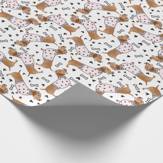 Schattigee Dachshundehonden dragen roze jumpers Cadeaupapier (Hoek)