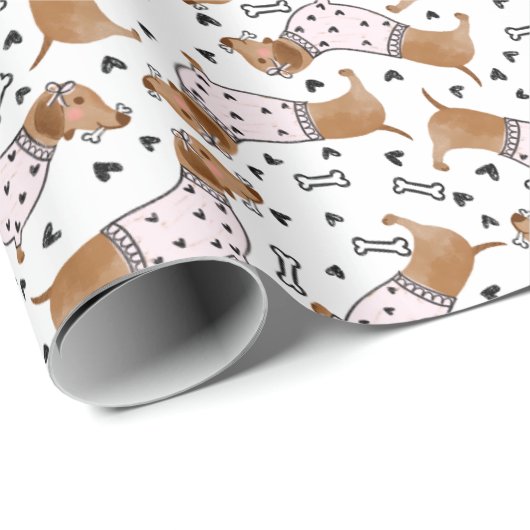 Schattigee Dachshundehonden dragen roze jumpers Cadeaupapier (Rol Hoek)