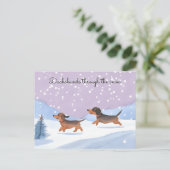Schattigee Dachshunds Worstenhonden in Sneeuwkerst Feestdagenkaart (Staand voorkant)