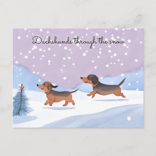 Schattigee Dachshunds Worstenhonden in Sneeuwkerst Feestdagenkaart (Voorkant)