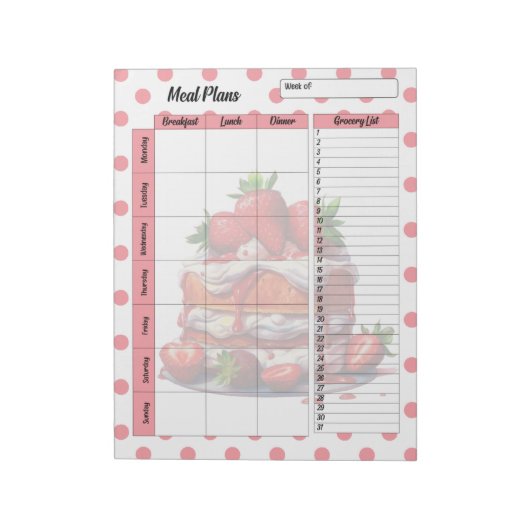 Schattigee dagelijkse aardbei trakteert maaltijdpl notitieblok (Linkerzijde)