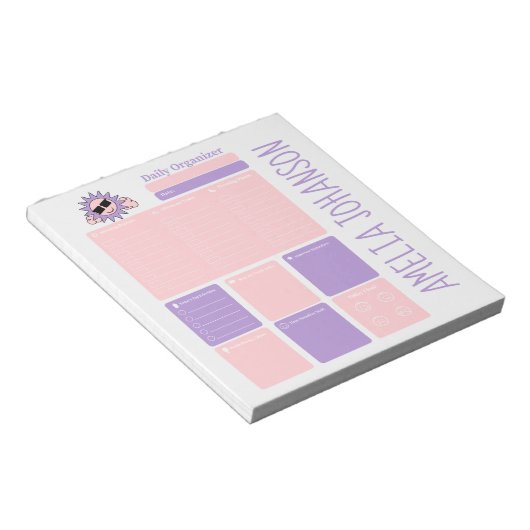 Schattigee dagelijkse organisator met naam notitieblok (Schuin)