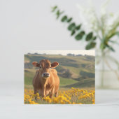 Schattigee Dairy Koe Yellow Wildflowers Briefkaart (Staand voorkant)