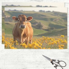 Schattigee Dairy Koe Yellow Wildflowers Decoupage Tissuepapier