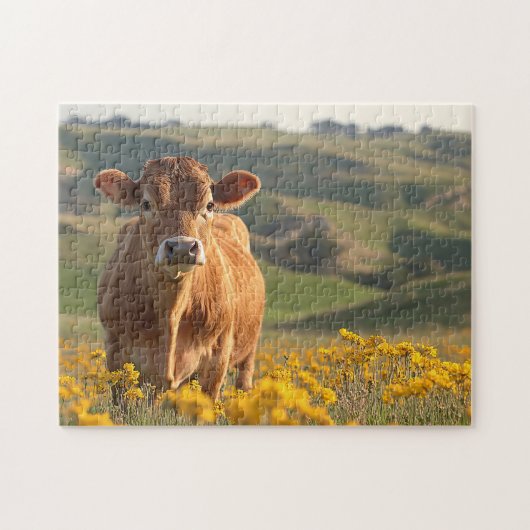 Schattigee Dairy Koe Yellow Wildflowers Legpuzzel (Horizontaal)