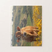 Schattigee Dairy Koe Yellow Wildflowers Legpuzzel (Verticaal)