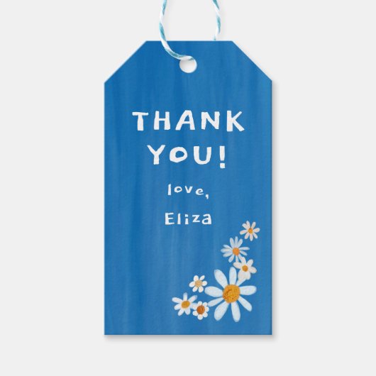 Schattigee Daisies Gouache Custom Baby shower DANK Cadeaulabel (Voorkant)