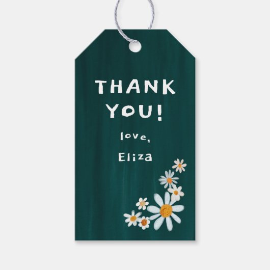 Schattigee Daisies Gouache Custom Baby shower DANK Cadeaulabel (Voorkant)