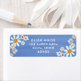 Schattigee Daisies Gouache Custom Blauw Retouradre Etiket