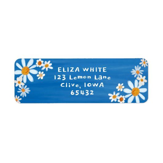 Schattigee Daisies Gouache Custom Blauw Retouradre Etiket (Voorkant)