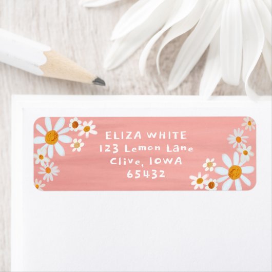 Schattigee Daisies Gouache Custom Roze Retouradres Etiket (Insitu)