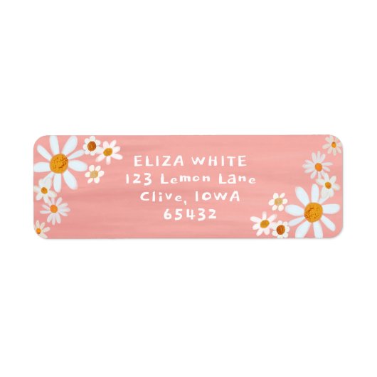 Schattigee Daisies Gouache Custom Roze Retouradres Etiket (Voorkant)