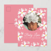 Schattigee Daisy Bloemen Border Foto Baby Aankondigingskaart (Voorkant / Achterkant)