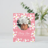 Schattigee Daisy Bloemen Border Foto Baby Aankondigingskaart (Staand voorkant)