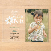 Schattigee Daisy Flower 1st Birthday Girl Wild One Acryl Uitnodigingen (Voorkant)