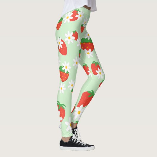 Schattigee Daisy Flower aardbeien kerstpatroon Leggings (Rechts)