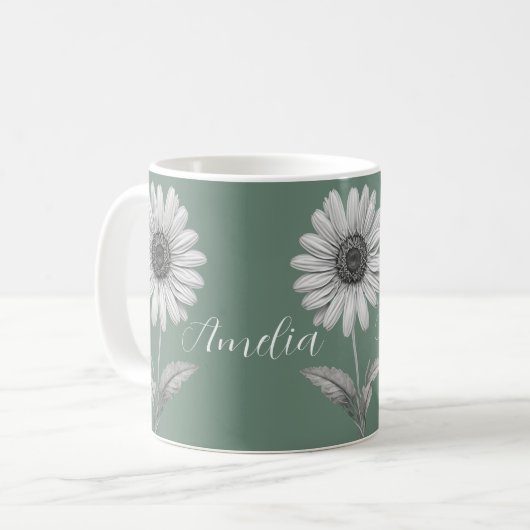 Schattigee Daisy Flower Boho Green  Koffiemok (Voorkant links)