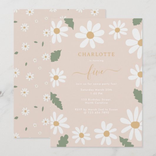 Schattigee Daisy Flower Verjaardagsfeestje Meisje  Kaart (Voorkant / Achterkant)