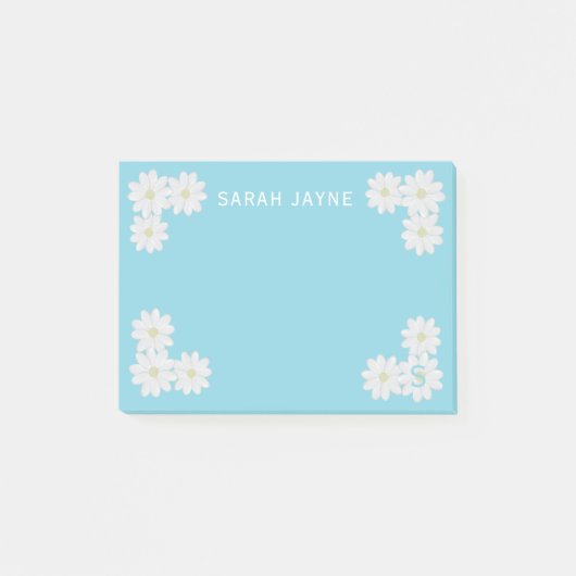 Schattigee Daisy Flowers Aqua Blue Post it Notes (Voorkant)