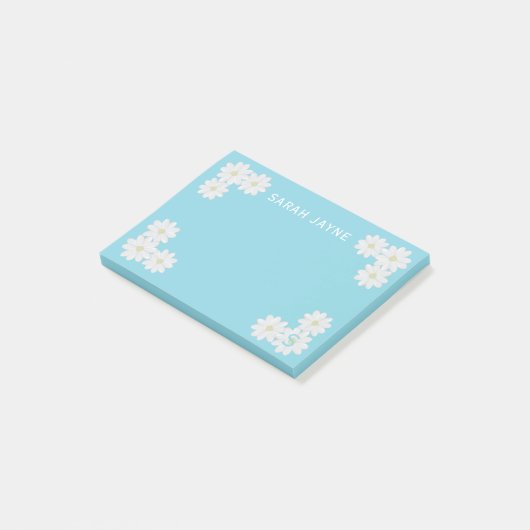 Schattigee Daisy Flowers Aqua Blue Post it Notes (Schuin)