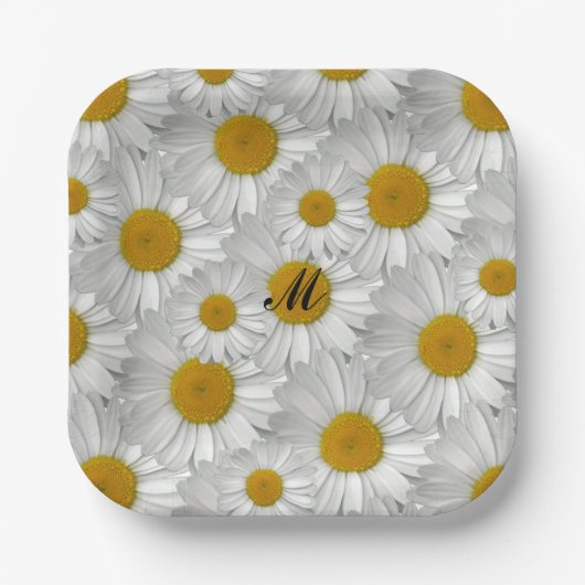 Schattigee Daisy Flowers met naam Monogram Papieren Bordje (Voorkant)