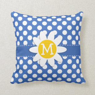 Schattigee Daisy op Cerulean Blue Polka Dots Kussen