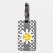 Schattigee Daisy op donkergrijze Polka Dots Bagagelabel (Achterkant verticaal)