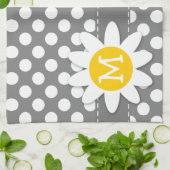 Schattigee Daisy op donkergrijze Polka Dots Theedoek (Gevouwen)