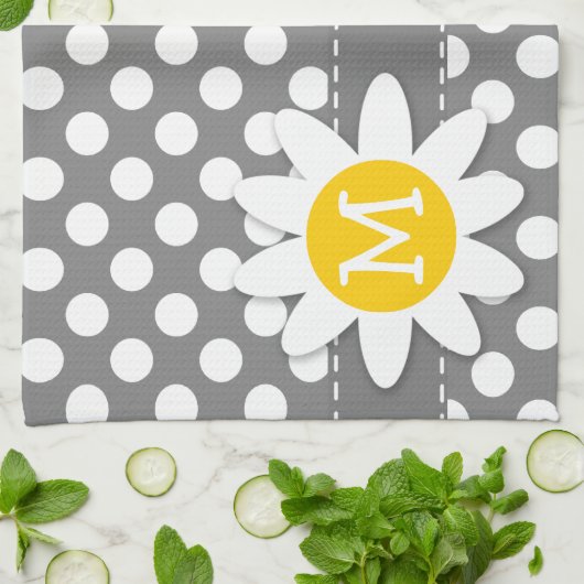 Schattigee Daisy op donkergrijze Polka Dots Theedoek (Gevouwen)